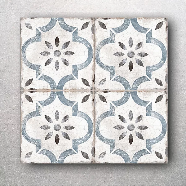 Tiles 360 York Blue Victorian Patterned Floor Tile Porcelain Pack of 18 Tiles